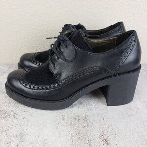 TOSCA BLU Shoes Oxfords Leather Fur Block Heels Chunky Platform size 39 US 8.5-9